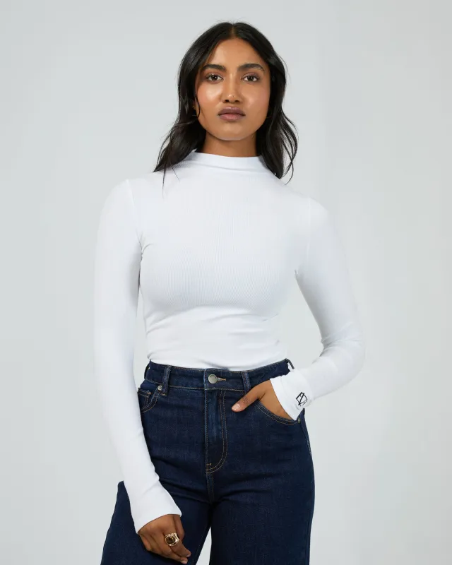 Icon Mock Neck L/S Top White sold by edge clothing