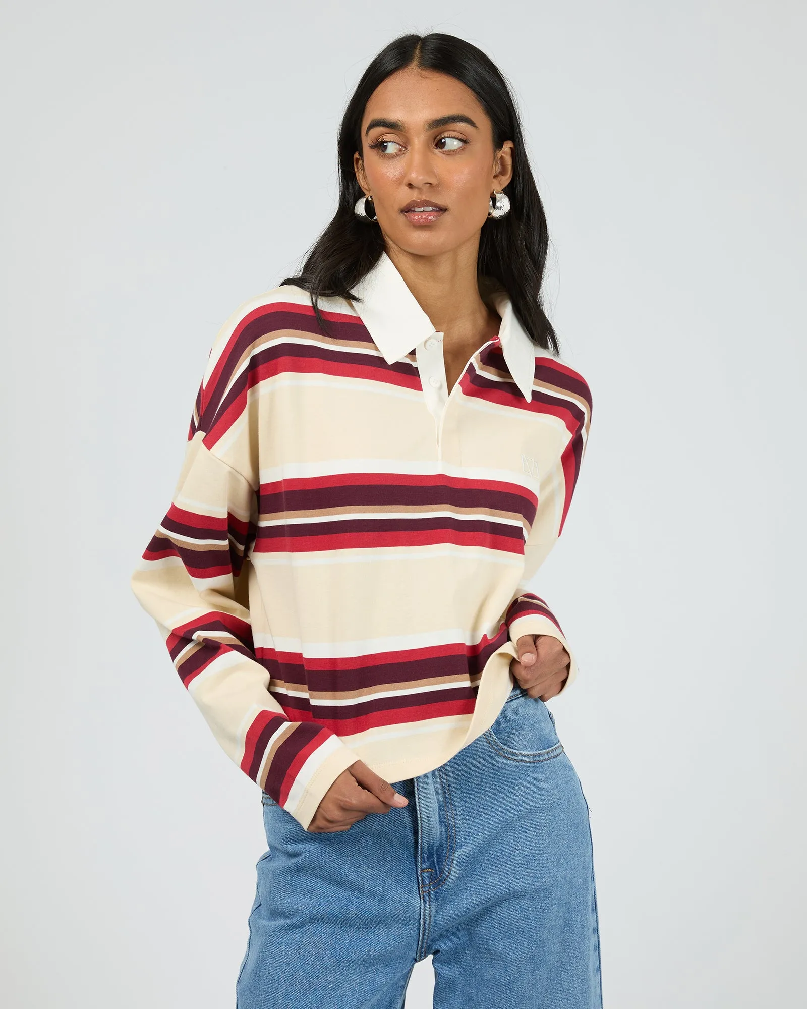 Addison Rugby Top Berry/ White Stripe sold by edge clothing