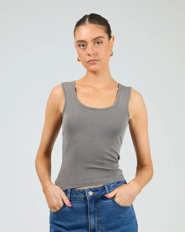 Washed Rib Scoop Neck Tank Charcoal sold by edge clothing