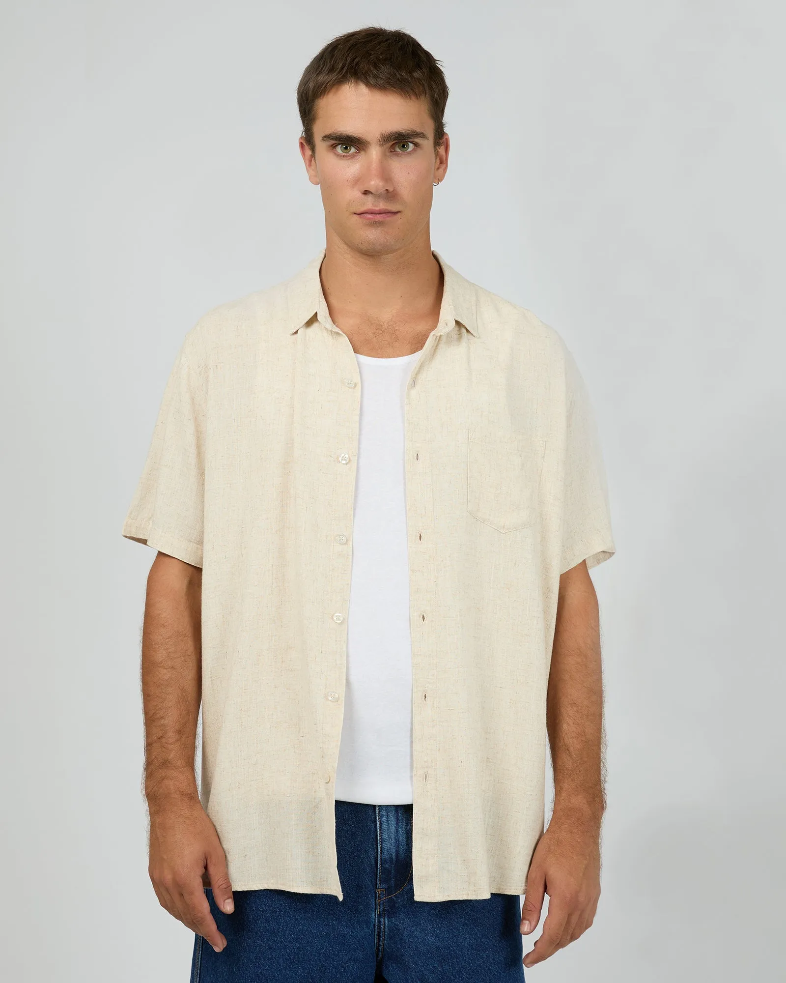 Textured Linen Shirt Natural sold by edge clothing
