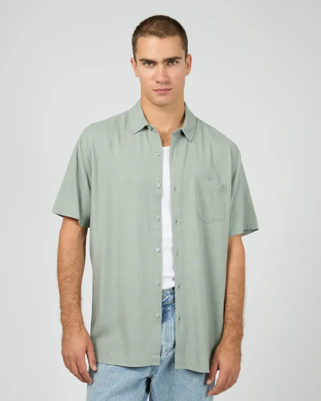 Textured Linen Ss Shirt Green sold by edge clothing
