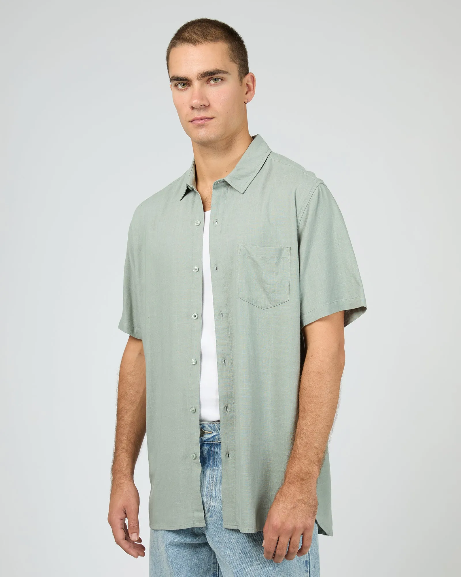 Textured Linen Ss Shirt Green sold by edge clothing product image thumbnail 5