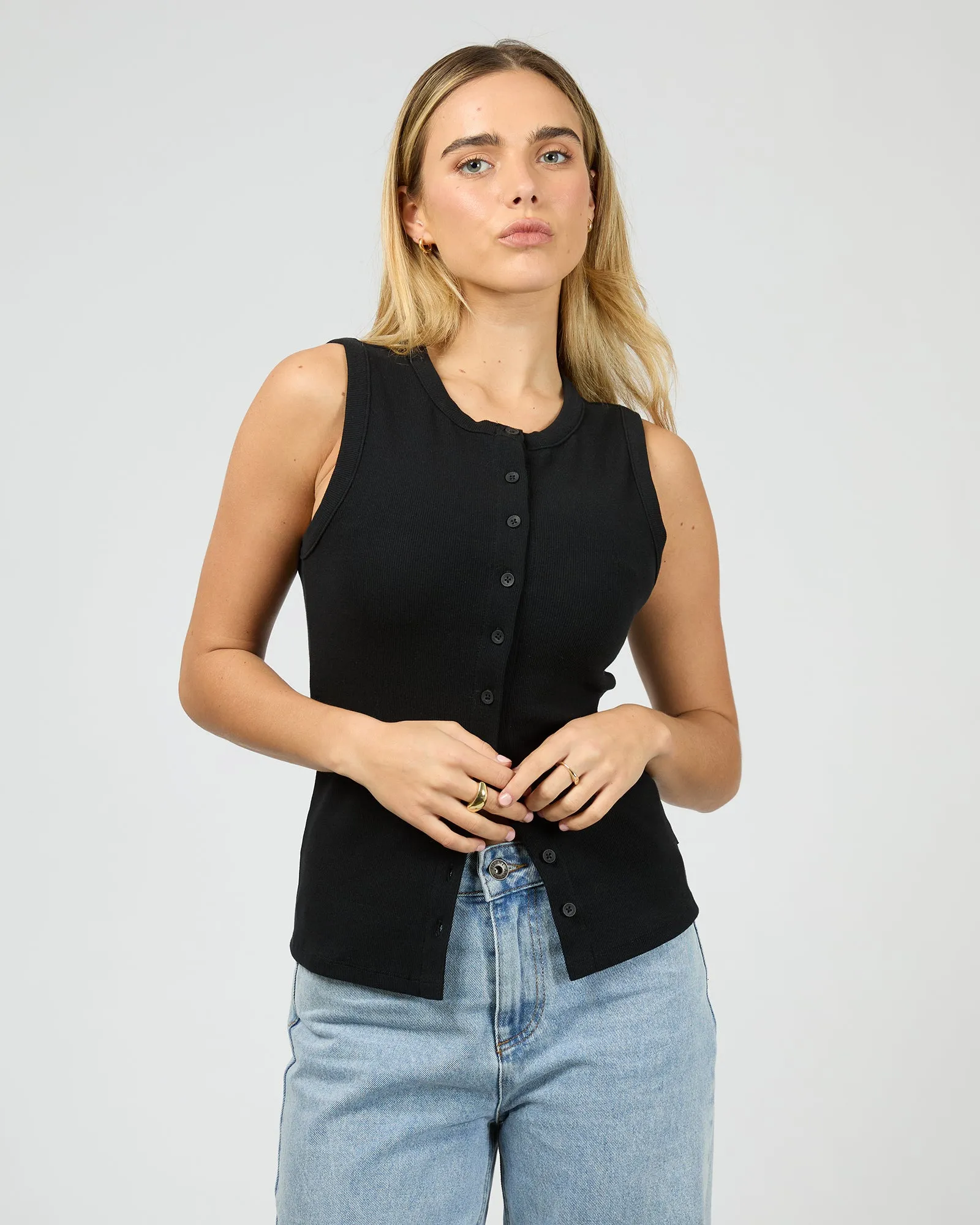 Button Up Tank Black sold by edge clothing