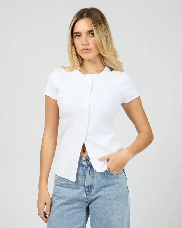 Button Up Short Sleeve Tee White sold by edge clothing