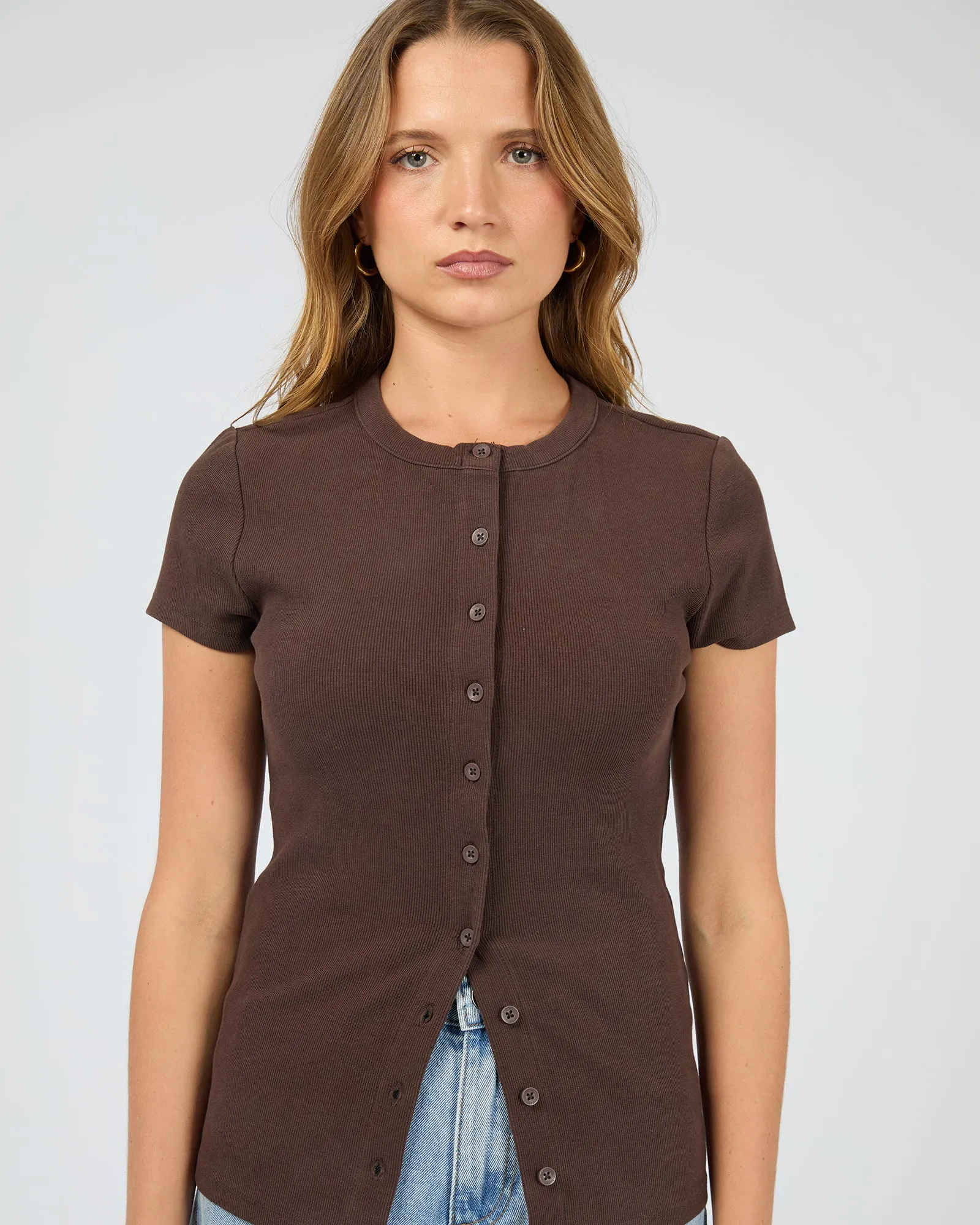 Button Up Short Sleeve Tee Chocolate sold by edge clothing product image thumbnail 5