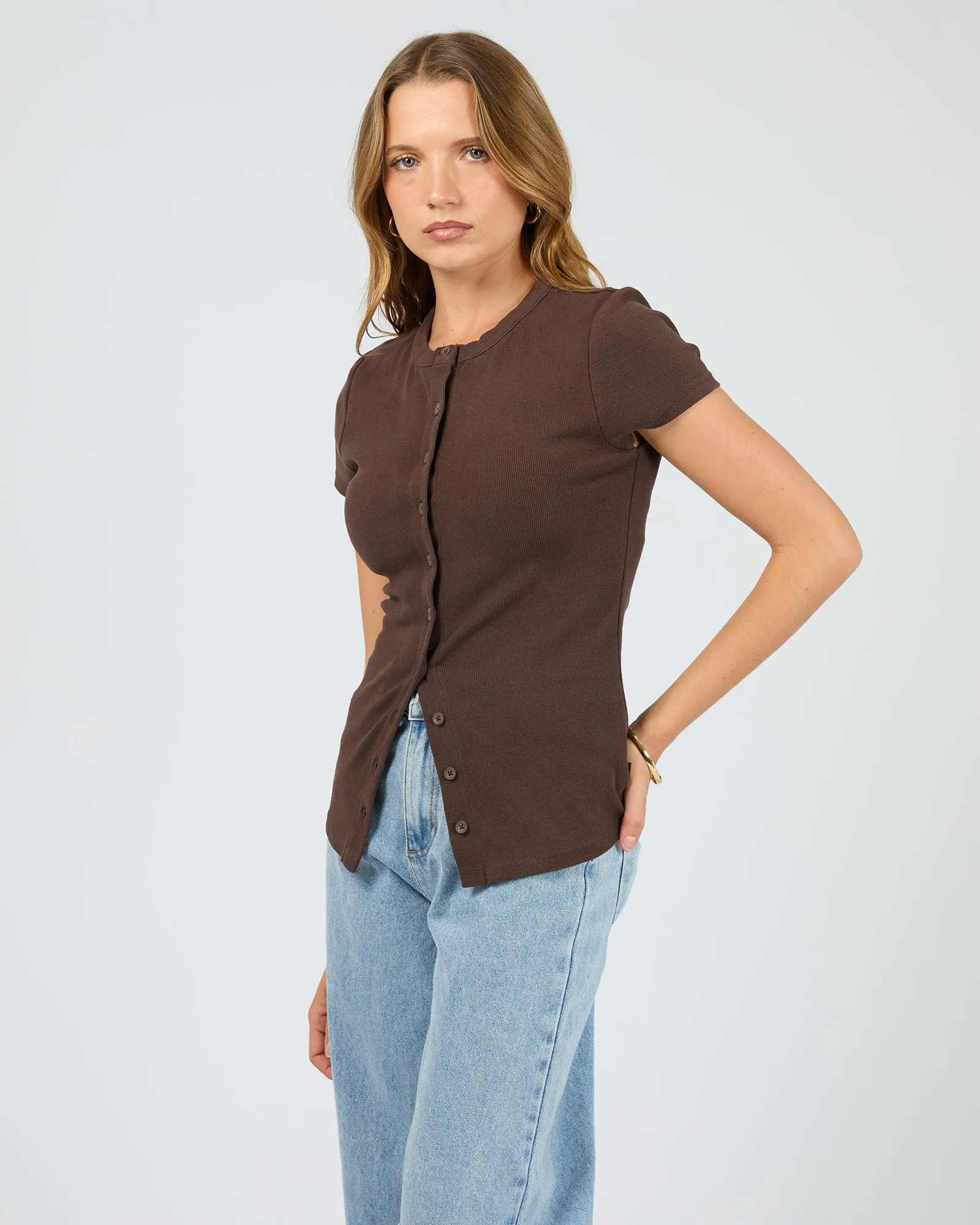 Button Up Short Sleeve Tee Chocolate sold by edge clothing product image thumbnail 4