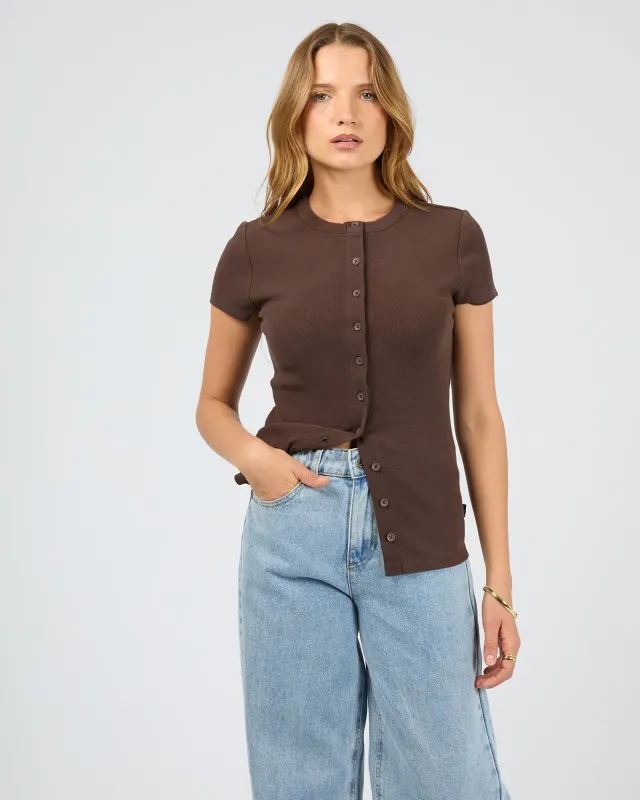Button Up Short Sleeve Tee Chocolate sold by edge clothing