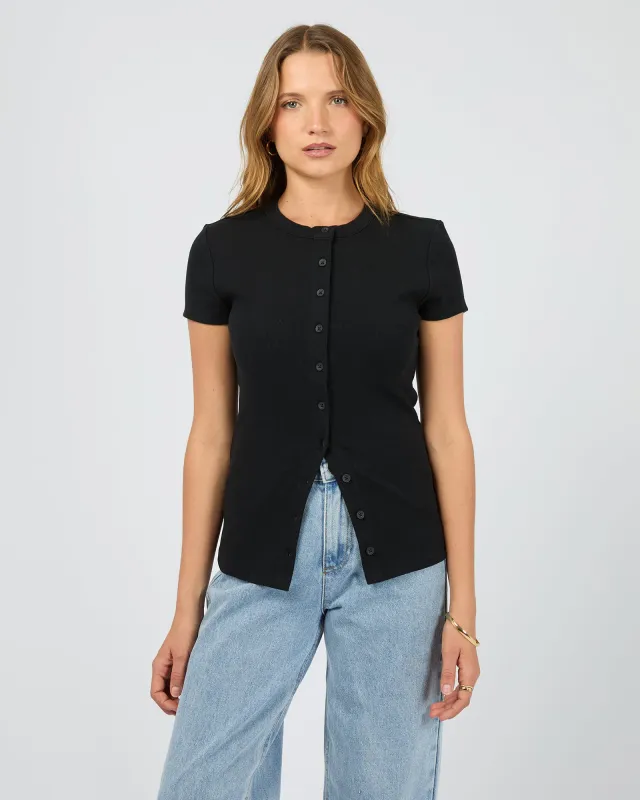 Button Up Short Sleeve Tee Black sold by edge clothing
