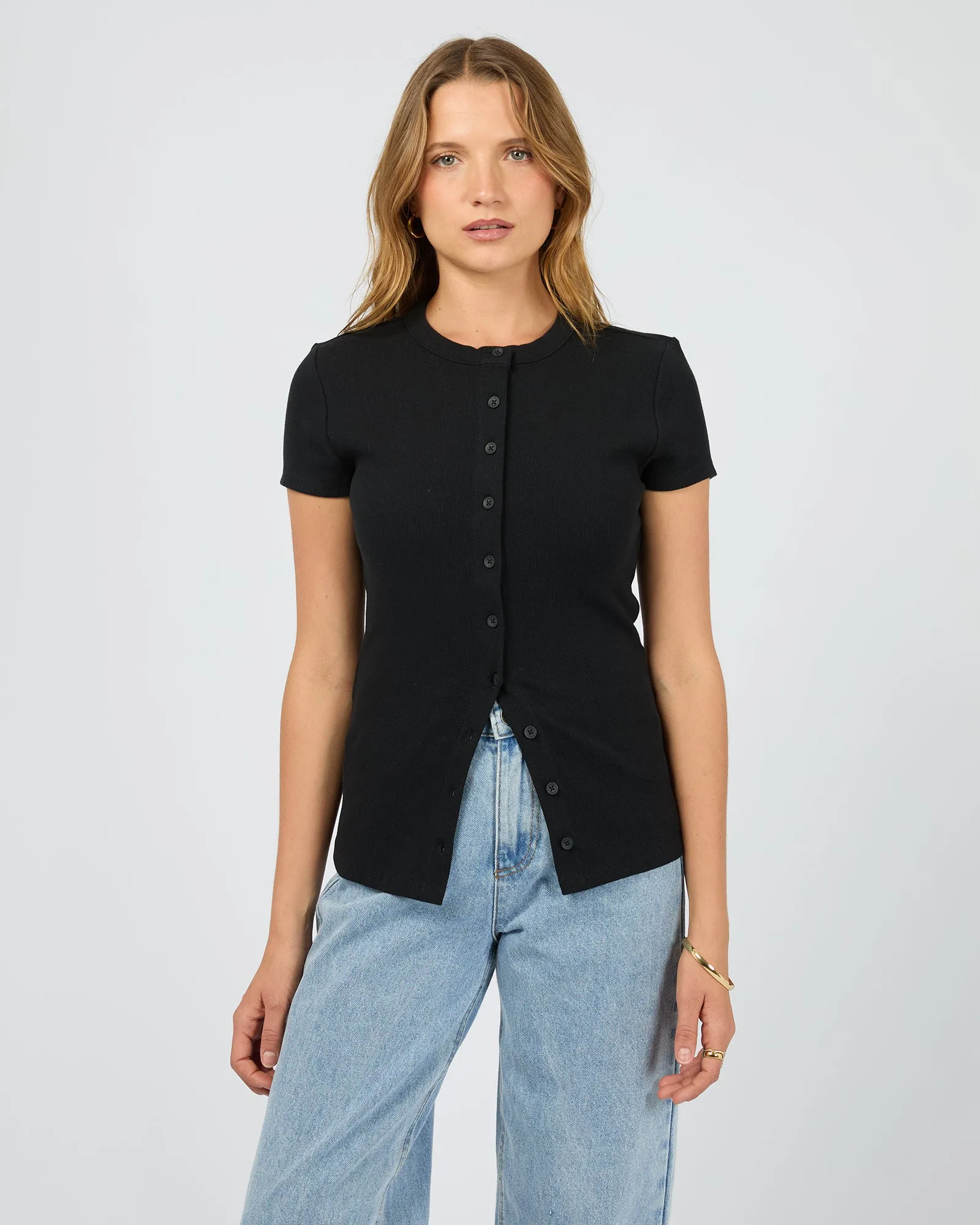 Button Up Short Sleeve Tee Black sold by edge clothing