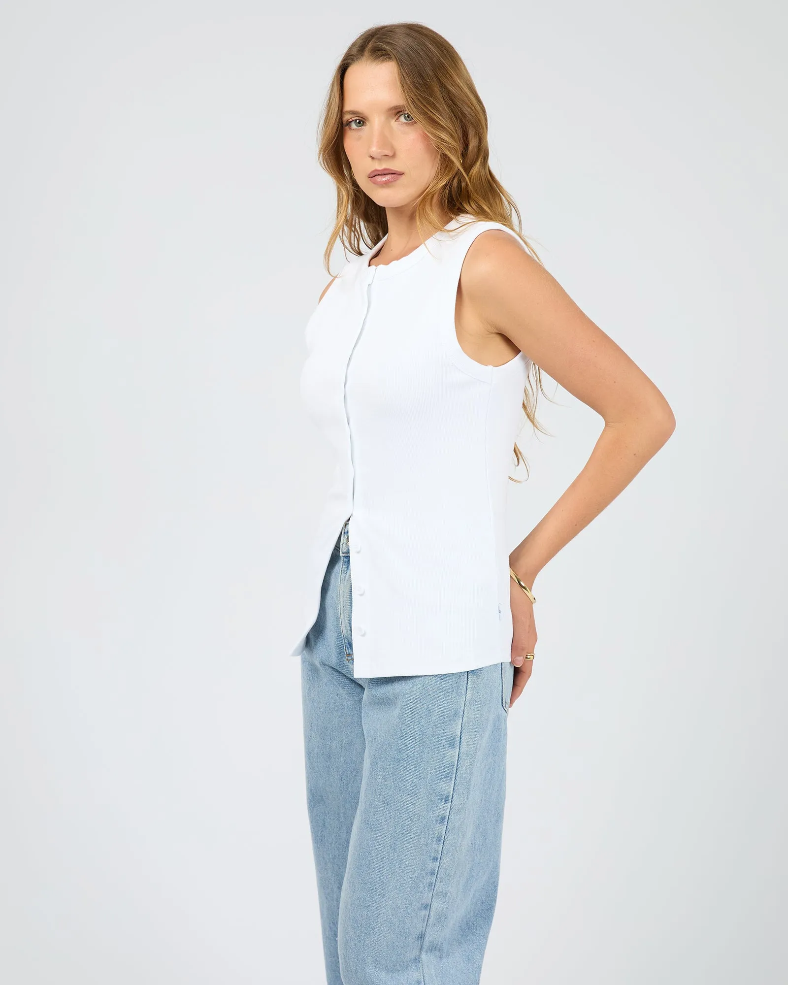 Button Up Tank White sold by edge clothing product image thumbnail 4