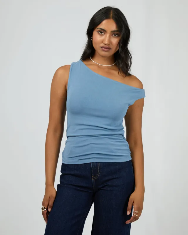 Kylie Off Shoulder Top Blue sold by edge clothing
