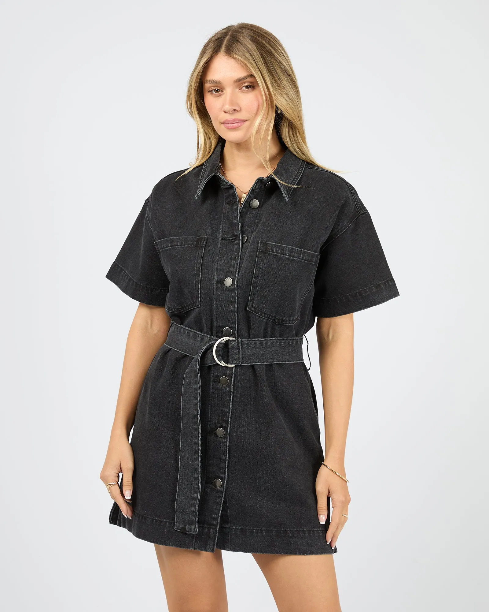 Sunny Denim Dress Washed Black sold by edge clothing