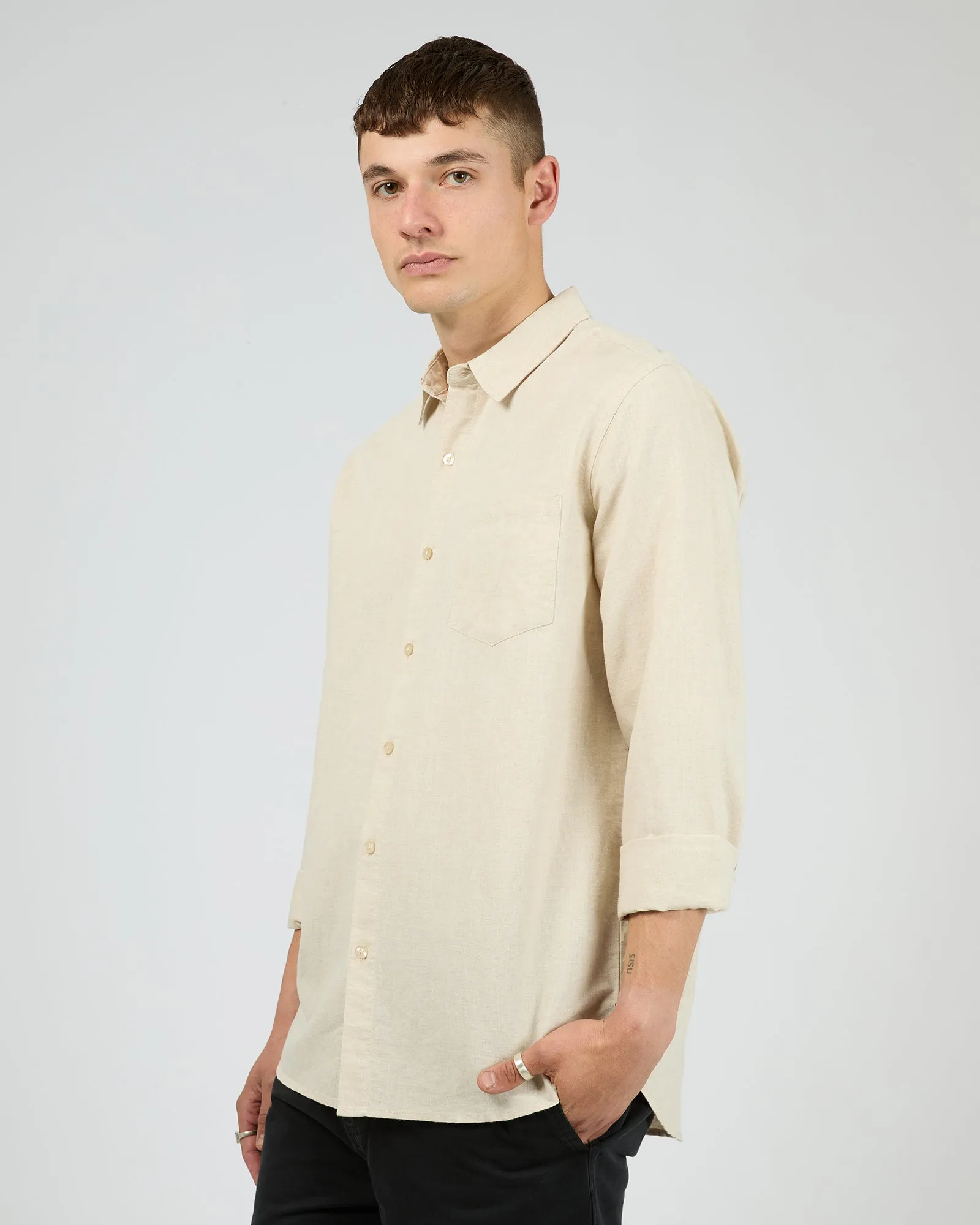 Linen Long Sleeve Shirt II Natural sold by edge clothing product image thumbnail 4