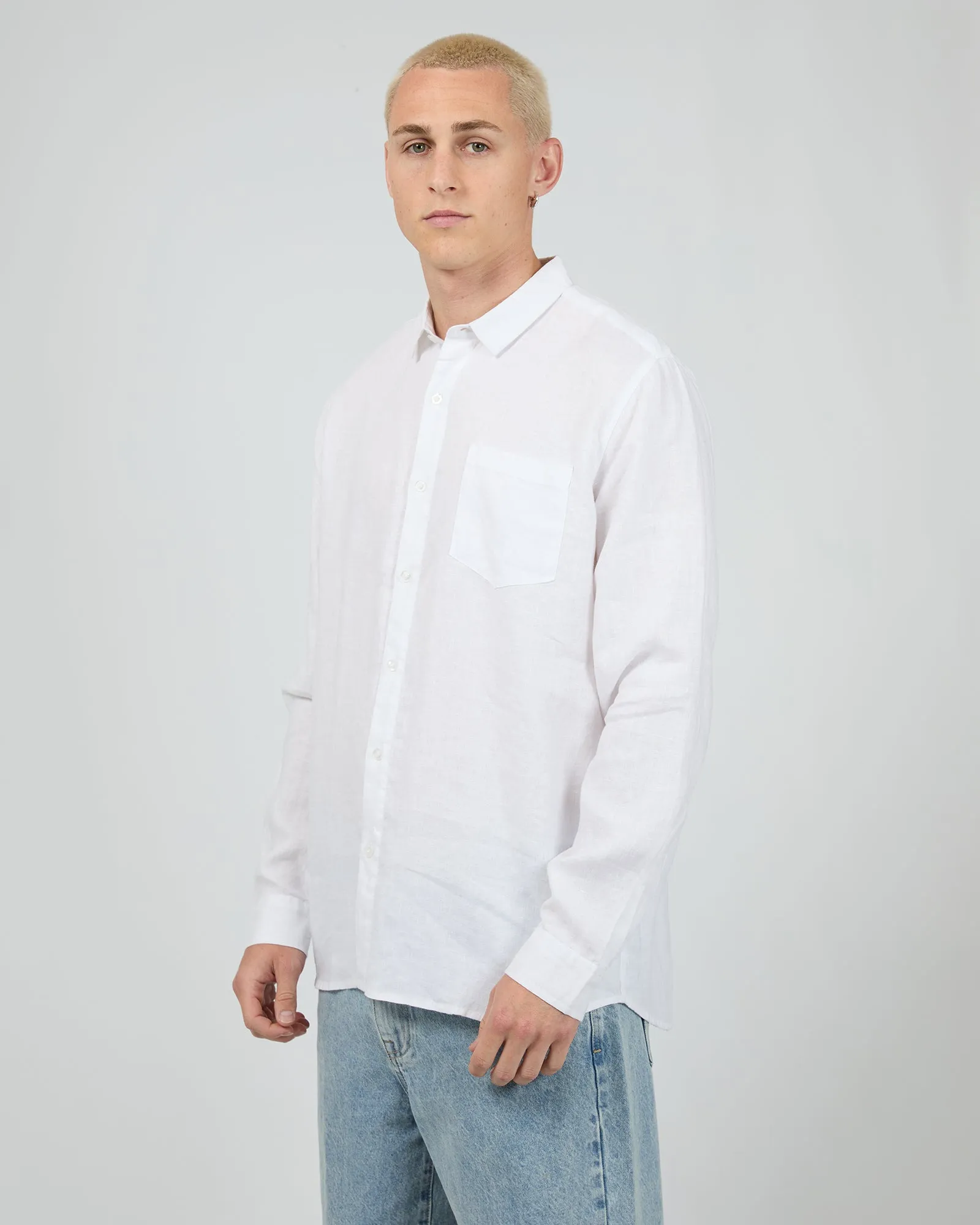 Linen Long Sleeve Shirt II White sold by edge clothing product image thumbnail 4