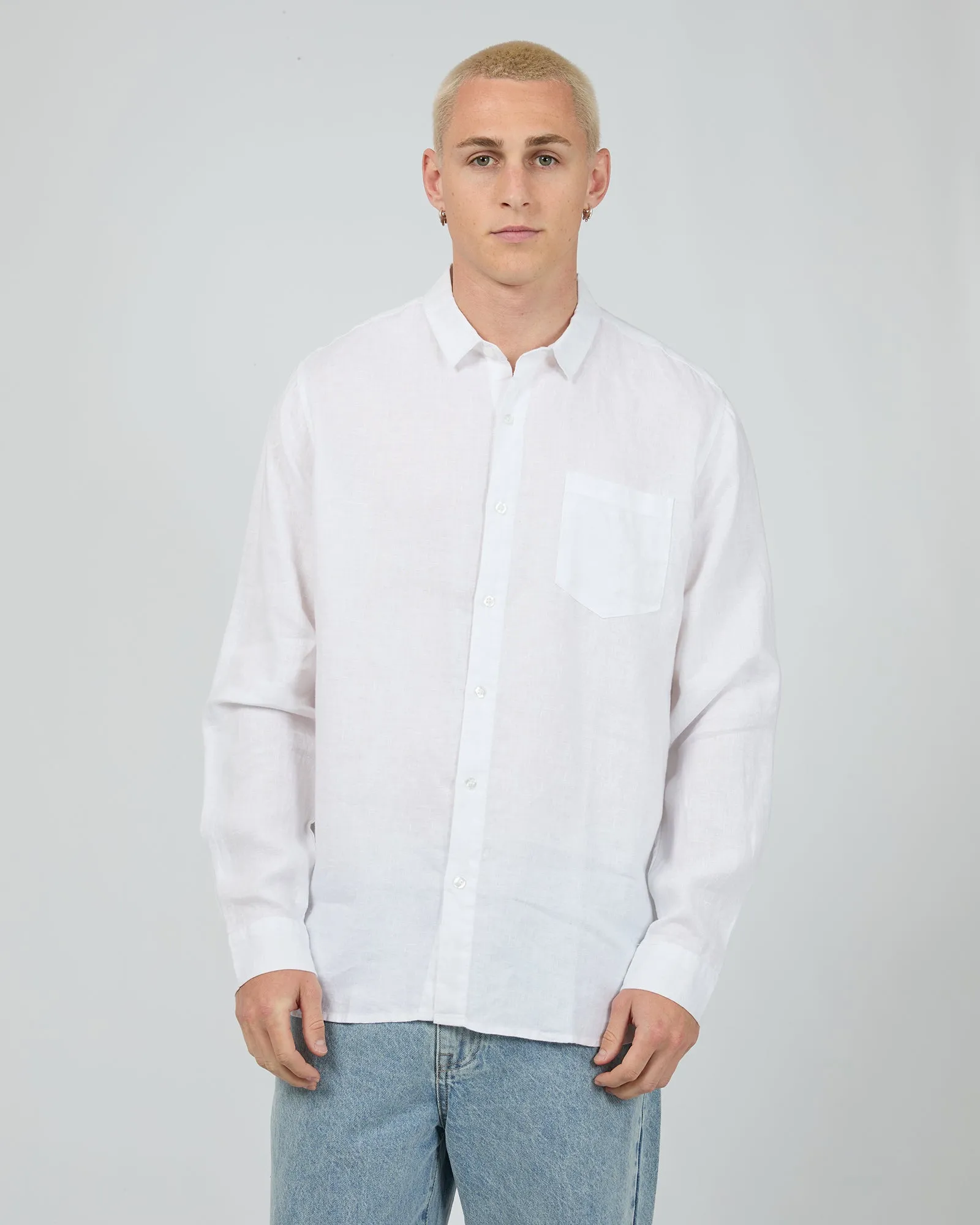 Linen Long Sleeve Shirt II White sold by edge clothing