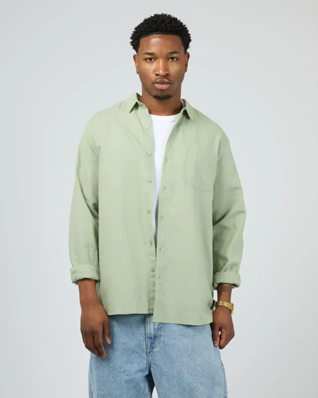 Linen Long Sleeve Shirt II Sage sold by edge clothing