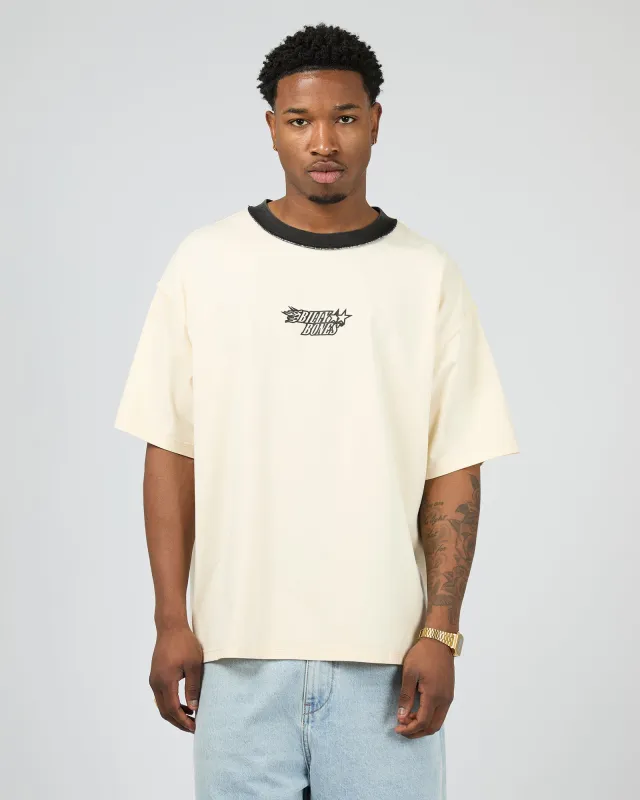 Flames Oversized Contrast Rib Tee Cream sold by edge clothing