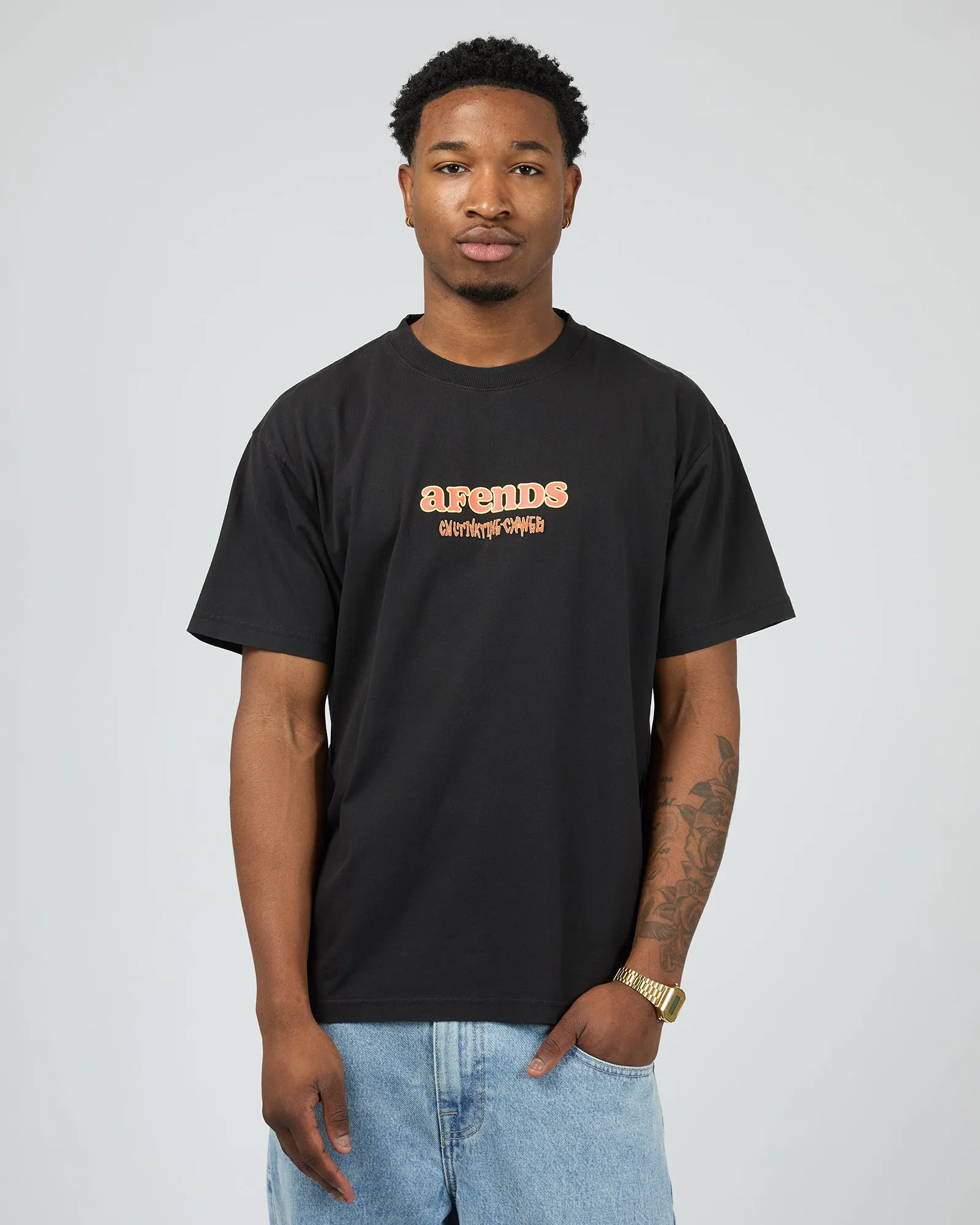 Simple Times Recycled Boxy Fit Tee Stone Black sold by edge clothing