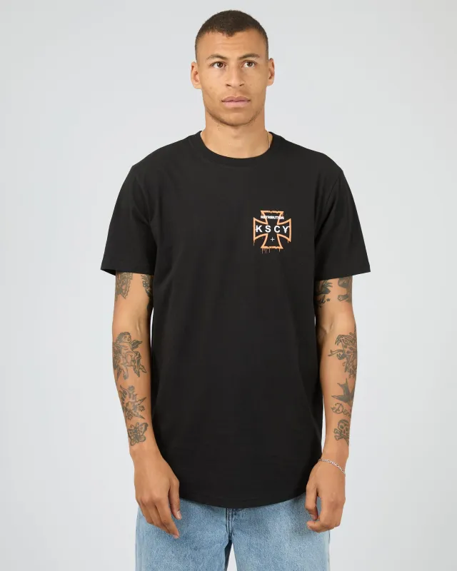 Retribution Dual Curved Tee Black sold by edge clothing