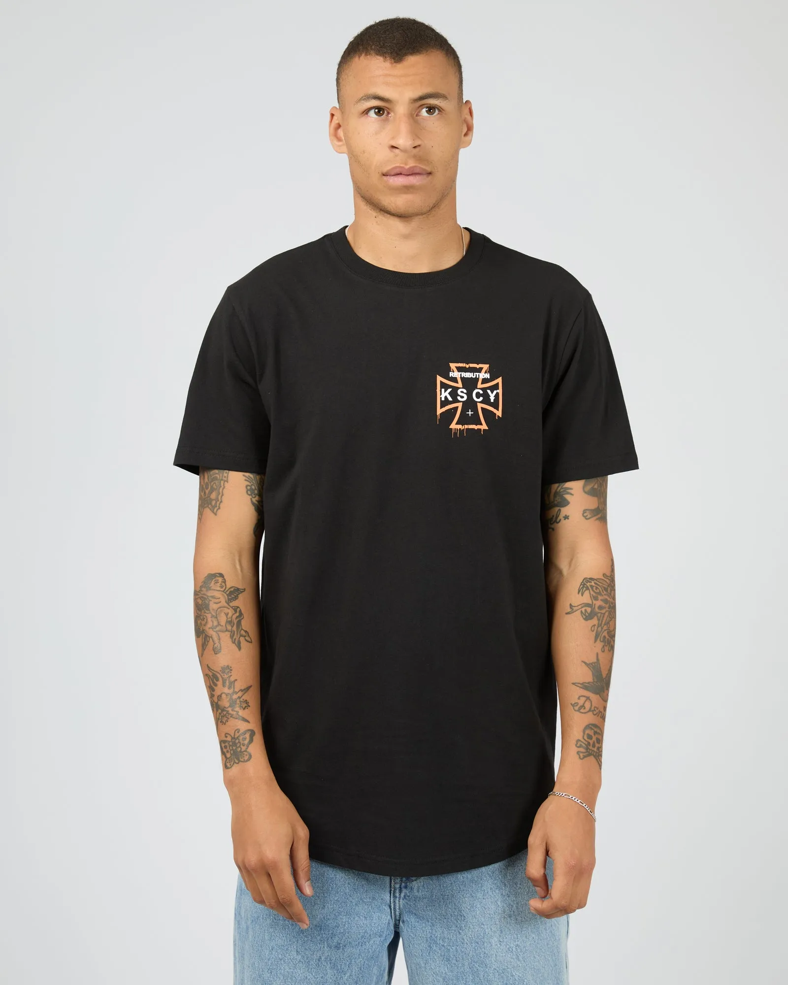 Retribution Dual Curved Tee Black sold by edge clothing