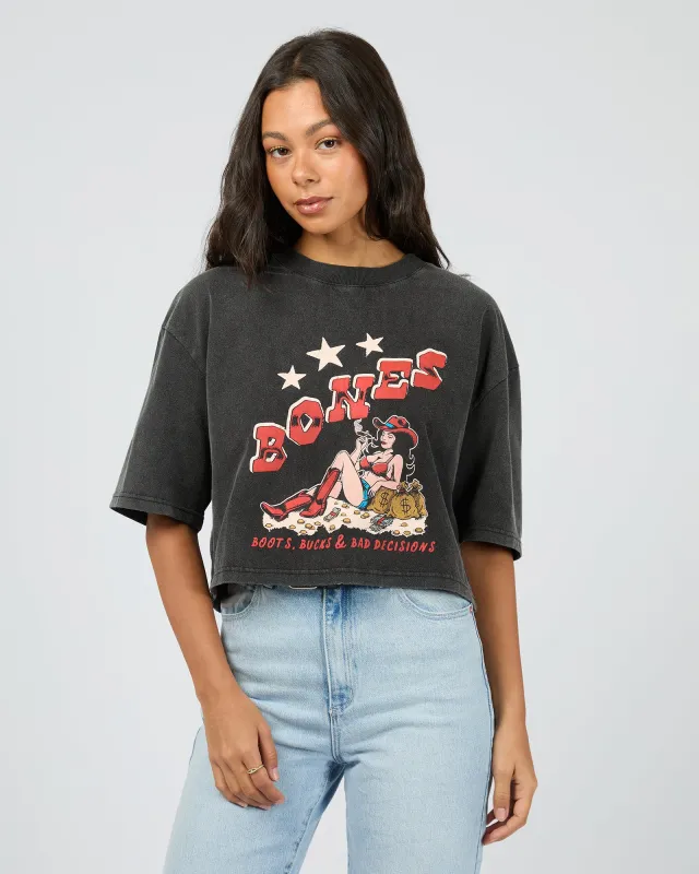 Bad Decisions Crop Tee Washed Black made by edge clothing