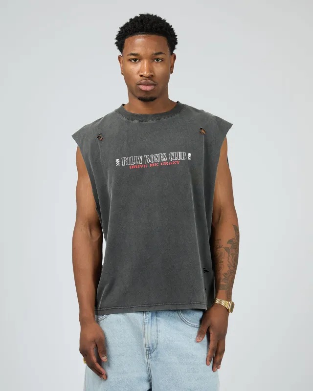 Drive Me Crazy Muscle Tee Washed Black made by edge clothing