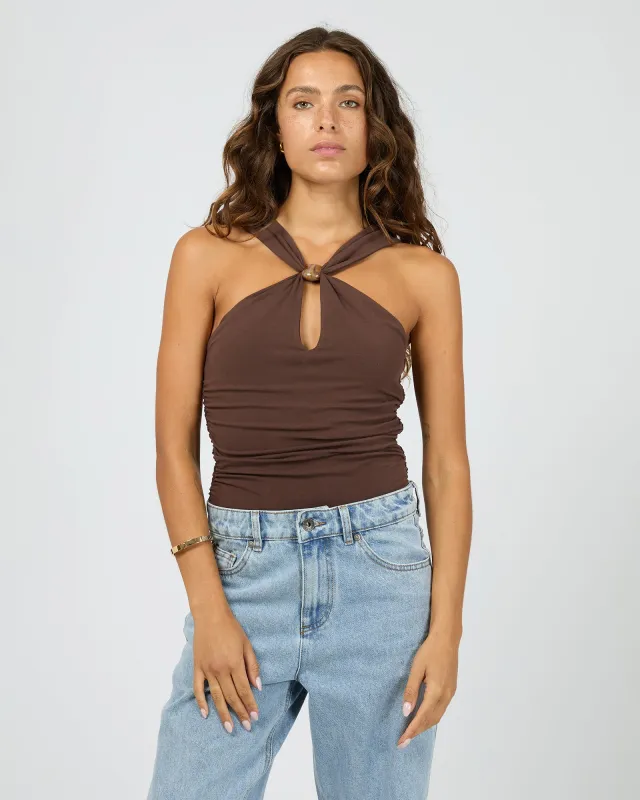 Atlas Halter Bodysuit Chocolate sold by edge clothing