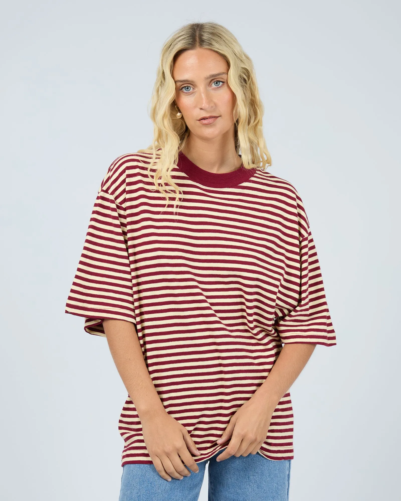 Paloma Oversized Stripe Tee Wine sold by edge clothing