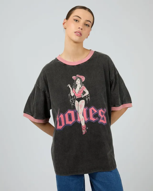 Neon Cowgirl Ringer Tee Vintage Black sold by edge clothing