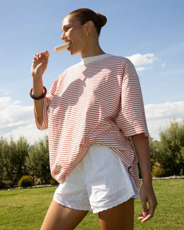 Kya Oversized Stripe Tee Red made by All About Eve