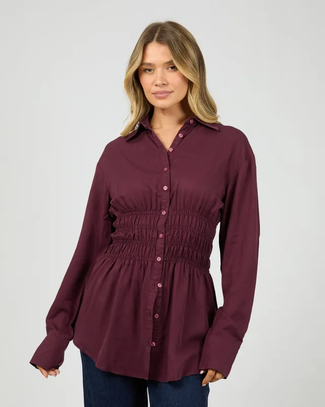 Aae Ruched Shirt Burgundy sold by edge clothing
