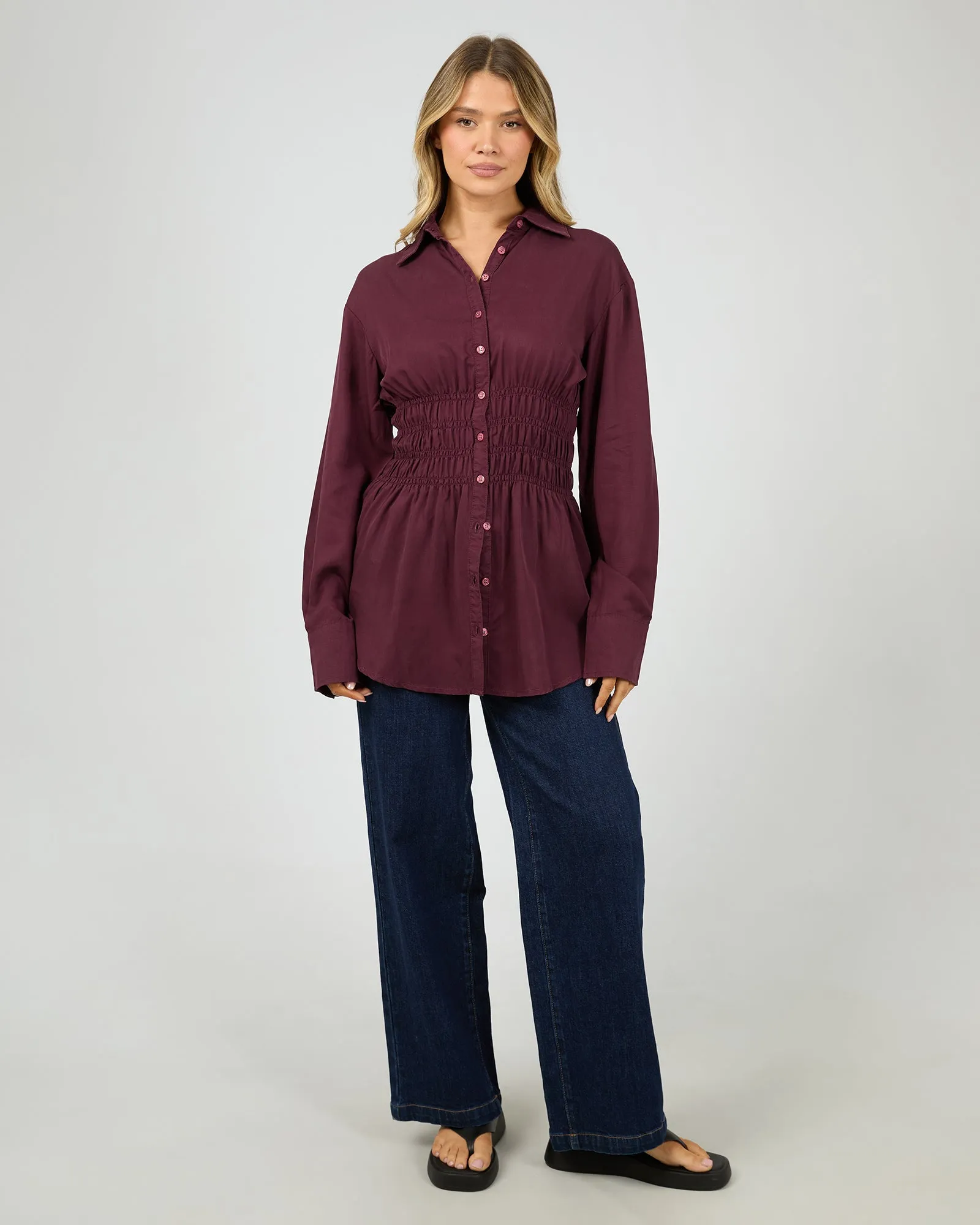 Aae Ruched Shirt Burgundy sold by edge clothing product image thumbnail 2
