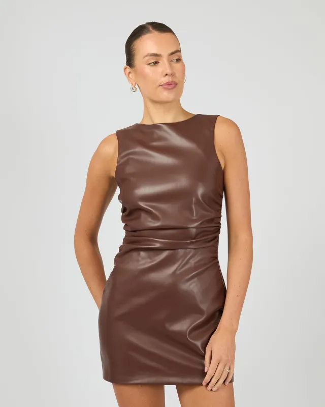 Liv Rouched Mini Dress Mahogany made by edge clothing