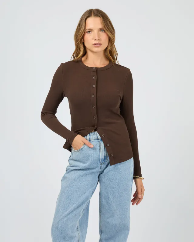 Button Up Long Sleeve Tee Chocolate made by edge clothing