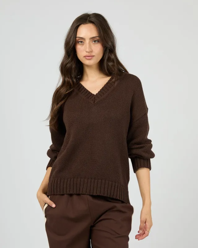 Cosy V Neck Knit Brown made by All About Eve