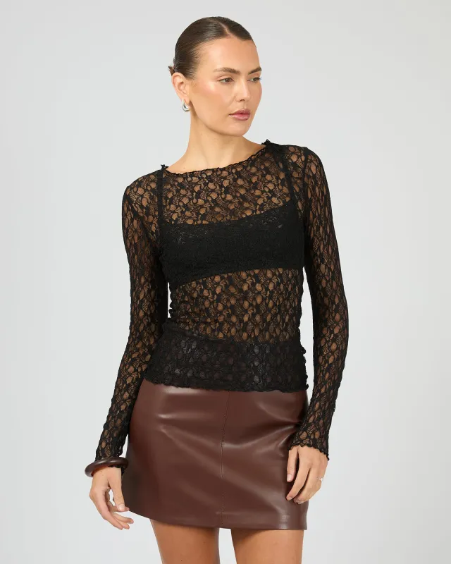 Evelyn Lace Long Sleeve Top Black made by edge clothing