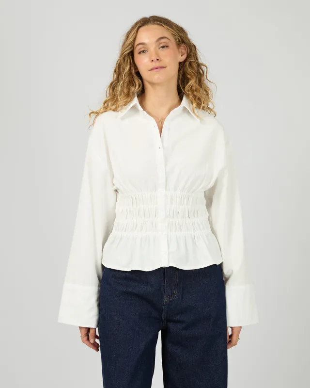 Timeless Shirred Long Sleeve Shirt White made by All About Eve