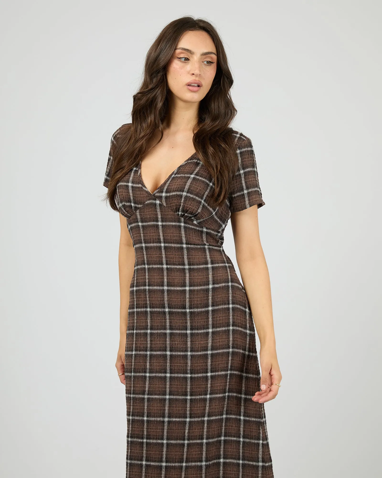 Reverie Hemp Seersucker Maxi Dress Coffee Check sold by edge clothing