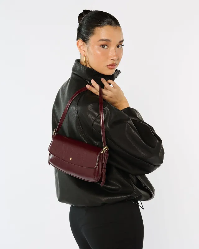 Hailee Small Flap Over Shoulder Berry made by PETA AND JAIN