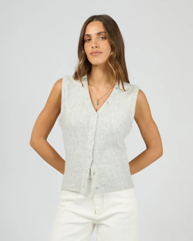 Nelly Knit Vest Snow Marle made by All About Eve