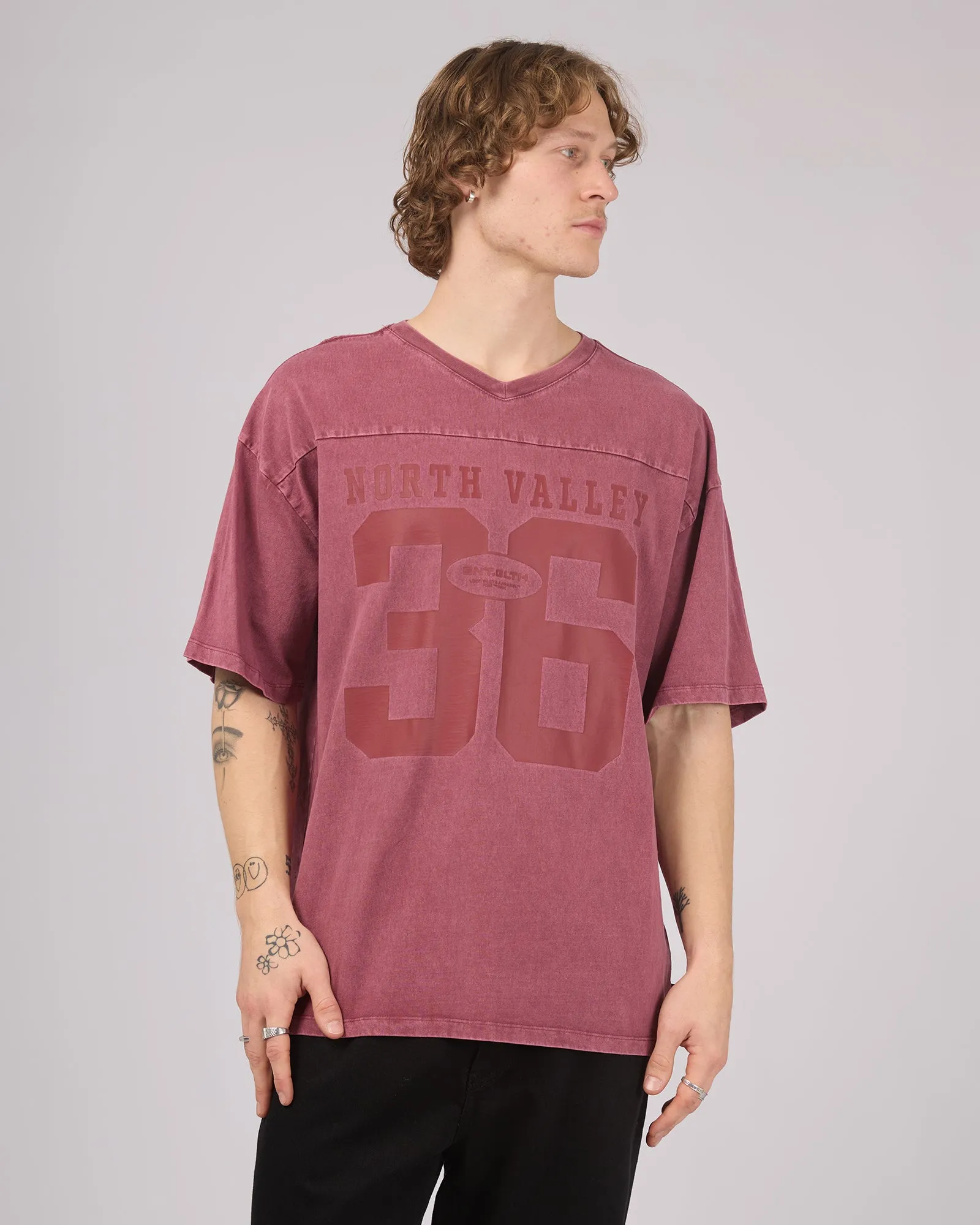 Nth Valley Tee Burgandy sold by edge clothing