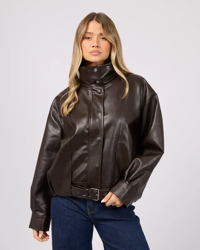 Jaynee Funnel Neck Jacket Chocolate made by All About Eve