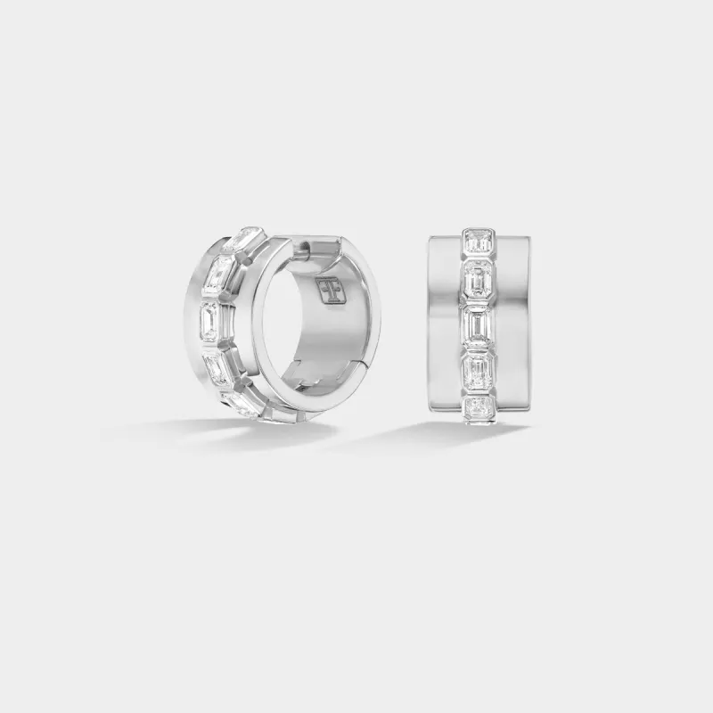 Mini Emerald Bezel Hoops sold by Fiametta