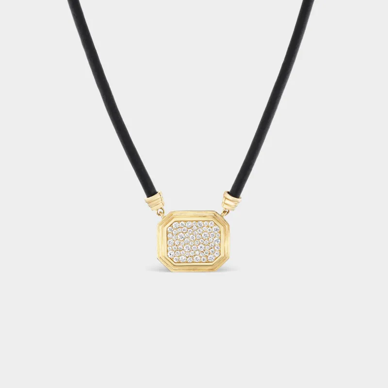 Jumbo Bezel Pavé Pendant on Leather Cord sold by Fiametta