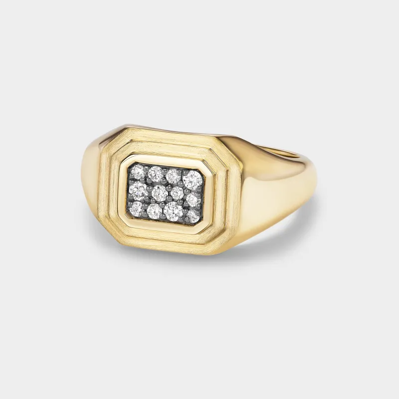 Emerald Bezel Pavé Signet Ring sold by Fiametta