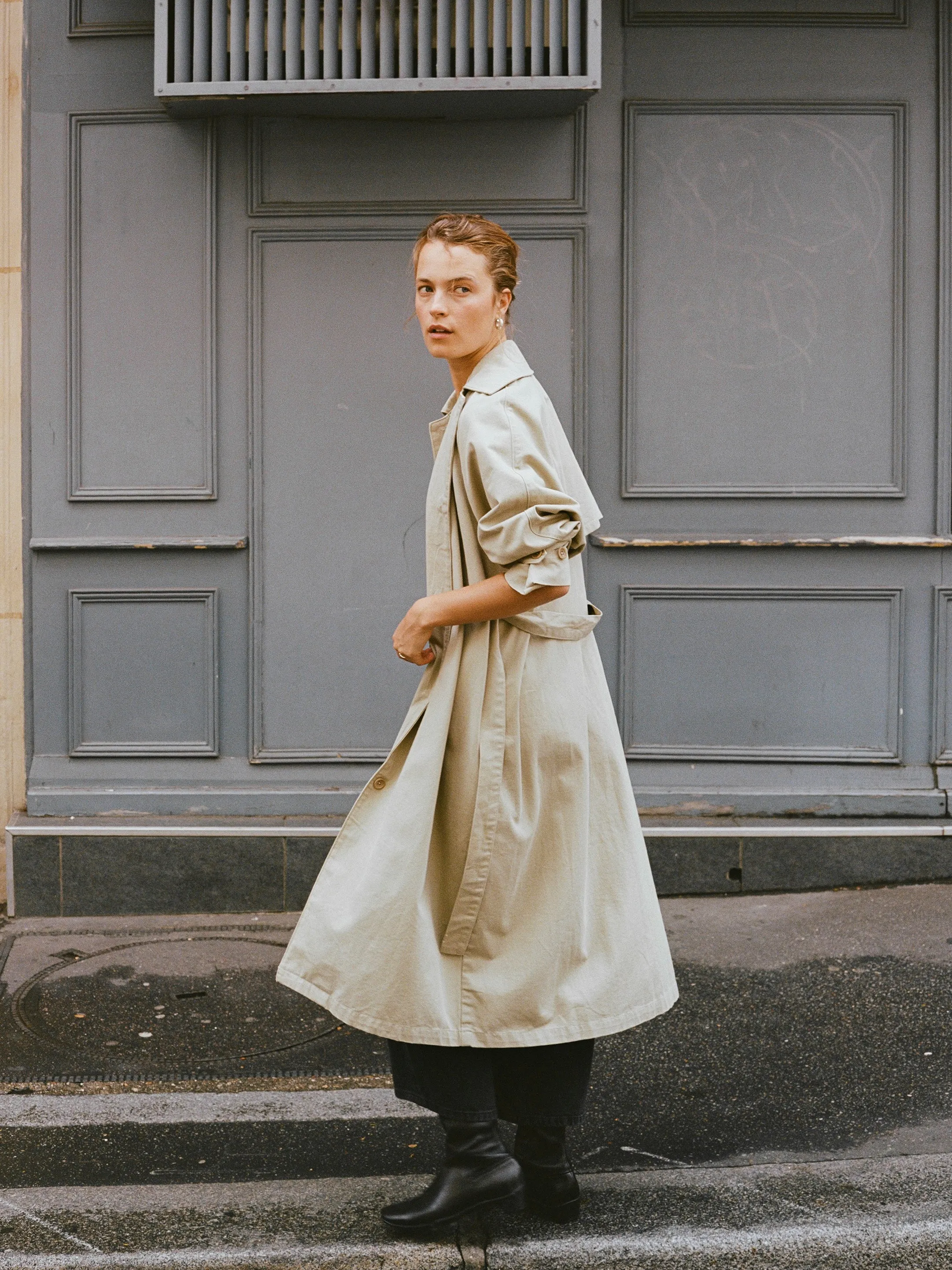 Oversized Trench, Organic Twill, Khaki sold by Ozma product image thumbnail 3