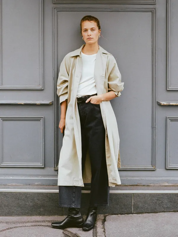 Oversized Trench, Organic Twill, Khaki sold by Ozma