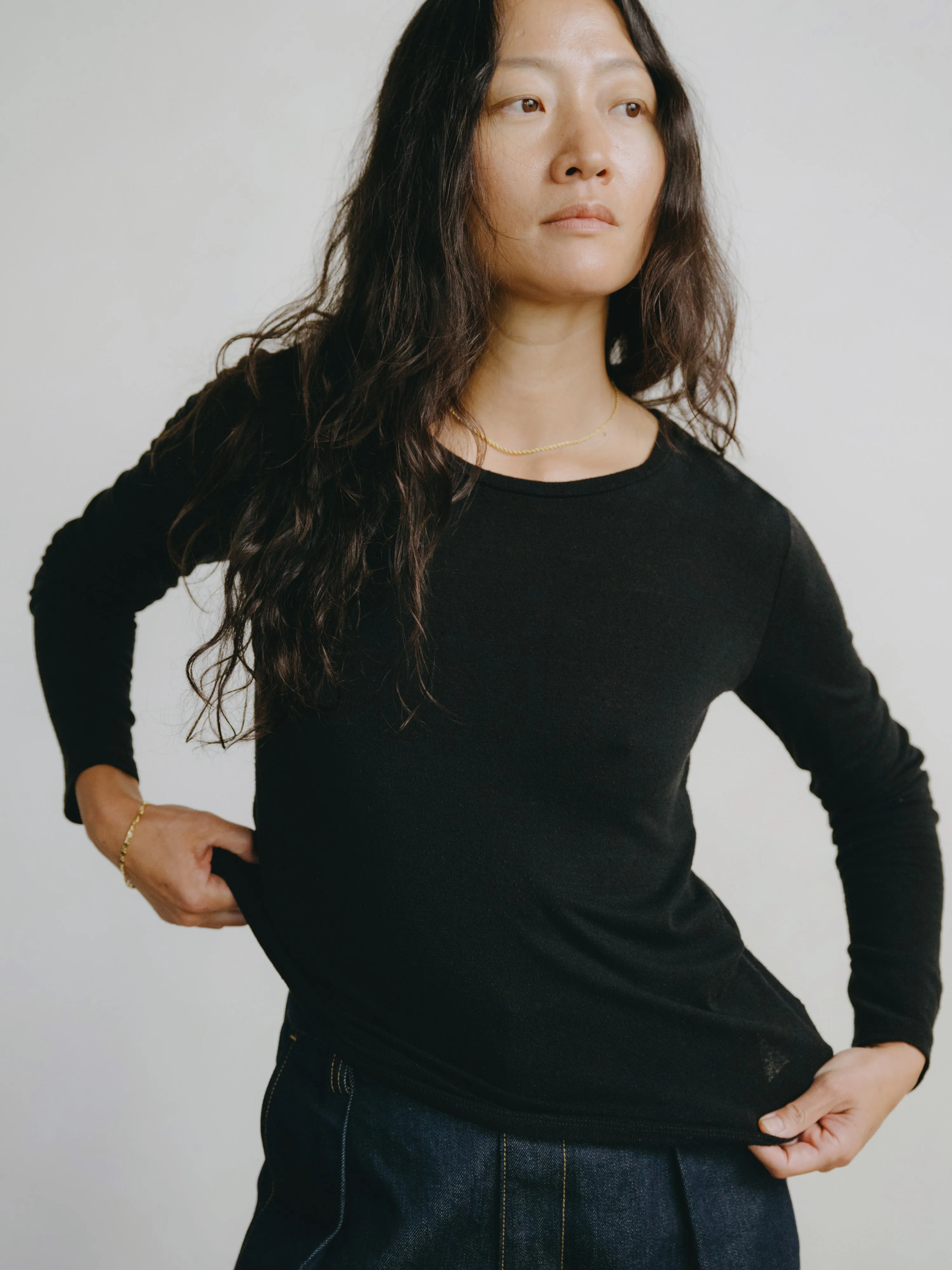 Classic Long Sleeve, Regen Silk Noil Jersey, Black sold by Ozma product image thumbnail 2