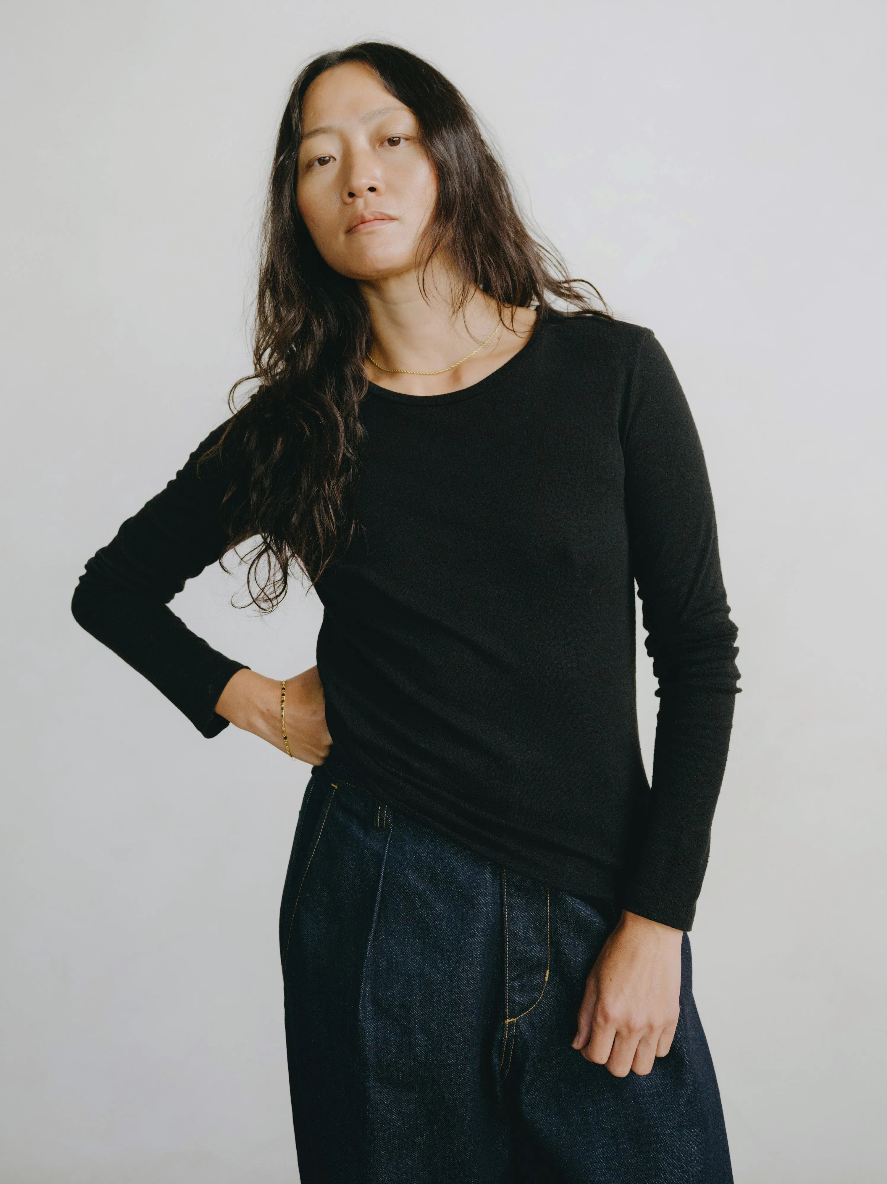 Classic Long Sleeve, Regen Silk Noil Jersey, Black sold by Ozma product image thumbnail 3