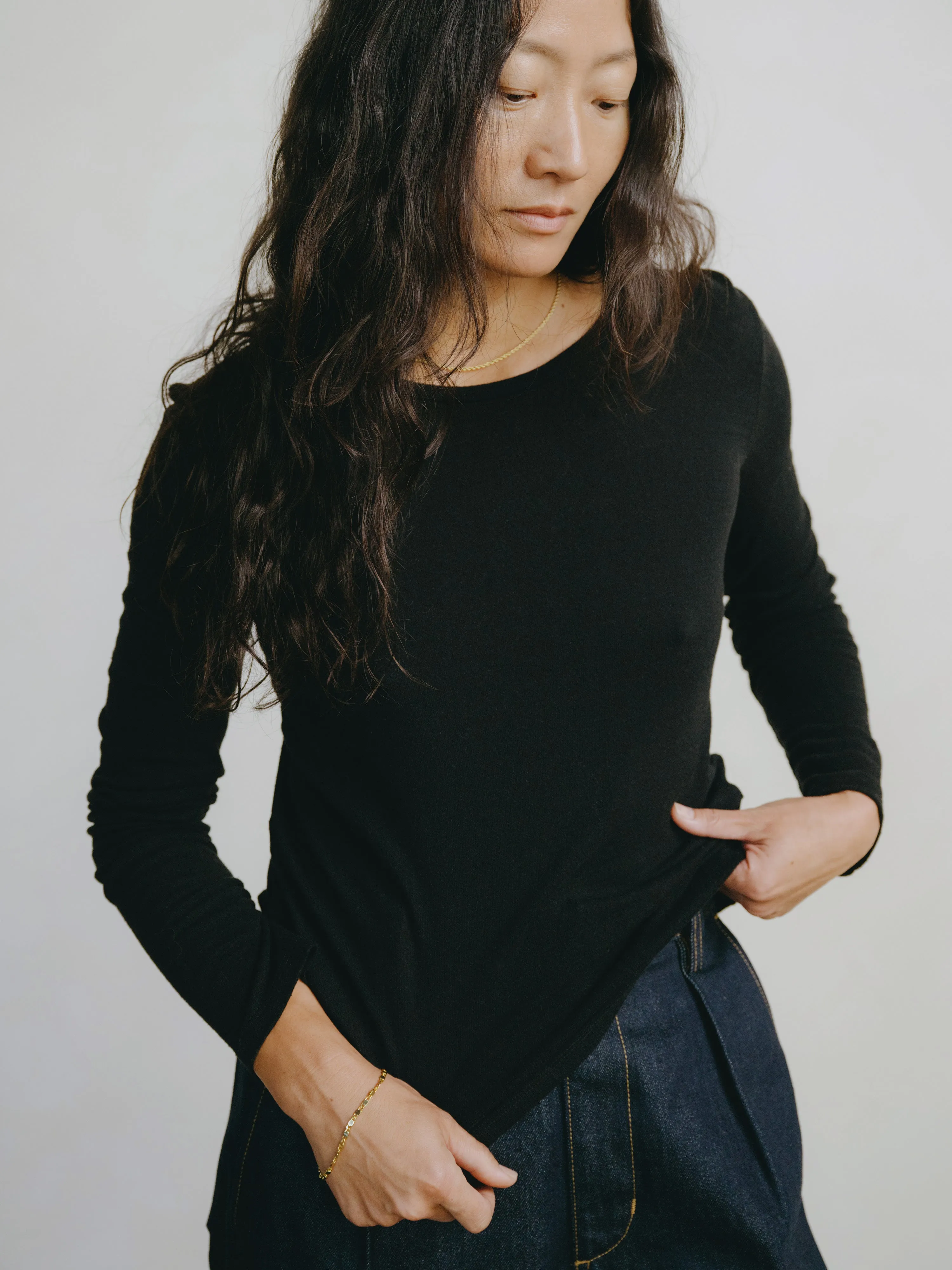 Classic Long Sleeve, Regen Silk Noil Jersey, Black sold by Ozma